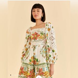 Farm Rio Off-White Tropical Romance Scarf Mini Dress